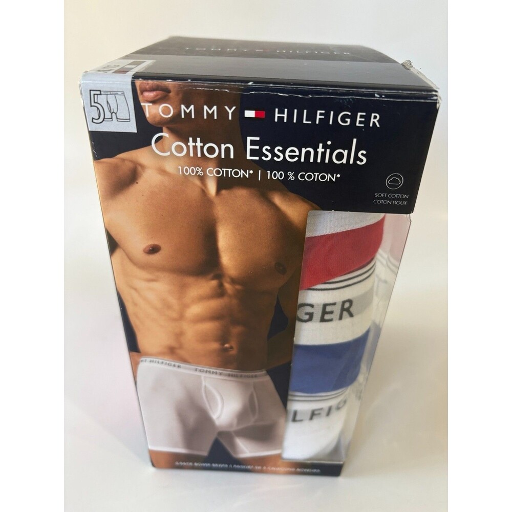 Tommy Hilfiger Mens XL Cotton Boxer Briefs 5 Pack Red Blue White Black New Box